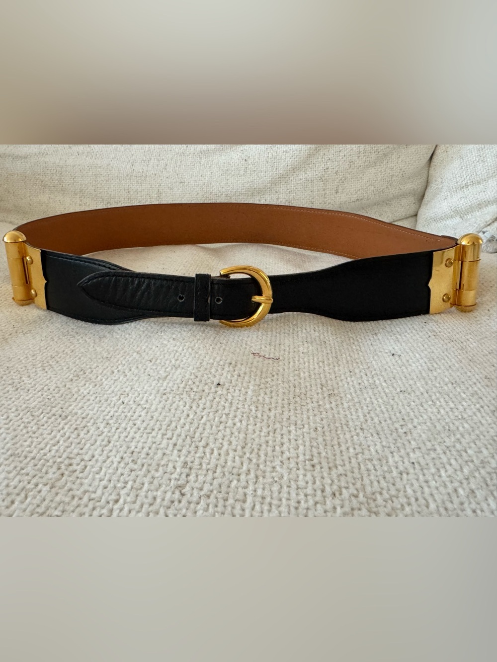 Hermes Black Leather Belt with Gold Buckle